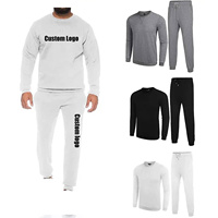 Conjunto Deportivo de Punto Negro para Hombre, Sudadera de Cuello Redondo y Pantalones Deportivos, Color Sólido Informal para Otoño