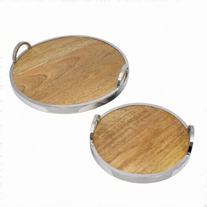 Bandeja de Servir de Madera de Último Estilo con Marco Metálico y Asas, Apta para Lavavajillas, de Grado Comercial, Plato para Alimentos, Decoración Creativa para el Hogar y Hoteles - Product Image 1