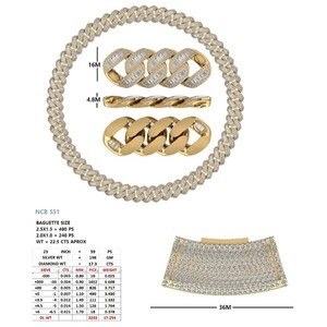 Collier de luxe Miami Cuban Link avec fermoir boîte incurvé, or massif 14K 18K, 17,3 carats au total, diamants de laboratoire IGI taille baguette et ronds, style Hip Hop - Product Image 3