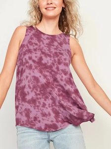 Débardeur tricoté sans manches tie-dye pour femme, col rond, décontracté, respirant, 100 % polyester, sportif, logo avant, longueur standard - Product Image 1