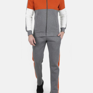 <b>Men's</b> Premium Color Gray Orange <b>White</b> Tracksuit Set with Stand Collar Zipper <b>Jacket</b> and Jogger Pants Fashion Casual Sportswear - Product Image 2