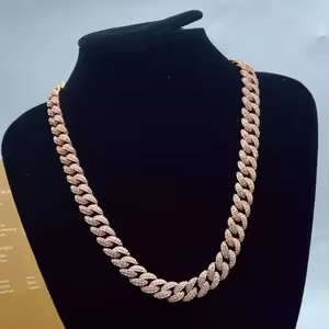 สร้อยคอเชือกชุบทองคำสีกุหลาบประดับโมอิสซาไนต์ สำหรับผู้ชายและผู้หญิง สไตล์ฮิปฮอป เหมาะสำหรับใส่ทุกวัน ทำจากโลหะผสมมีค่า - Product Image 2