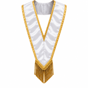 Écharpe Maçonnique Personnalisée de l'Arche Royale en Satin Blanc, Régalia Cérémonielle avec Bordure Dorée Brodé et Franges, Écharpe de Présentation pour Loge - Product Image 4