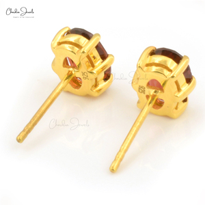 925 Sterling <b>Silver</b> Gemstone Stud <b>Earrings</b> for Girls Natural Garnet Studs 6x4mm Oval Gemstone <b>Earrings</b> Wholesale Manufacturer - Product Image 5