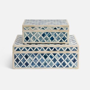 Boîte à bijoux rectangulaire en bois avec incrustation florale en os, artisanale, style oriental, avec couvercle - Product Image 6