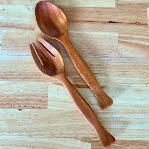 Juego de utensilios para servir ensalada de madera tallada a mano: Cuchara de cocina rústica - Product Image 3