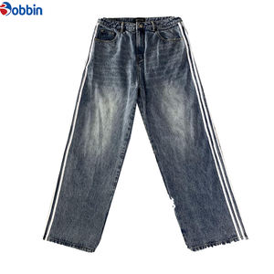 กางเกงยีนส์เดนิมสไตล์ฮิปฮอปแฟชั่นใหม่สำหรับฤดูหนาวและฤดูใบไม้ผลิ เอวกลาง ทรงขากว้างสามแถบ ผ้าฝ้ายทรงหลวมพร้อมเชือกผูกด้านข้าง - Product Image 4