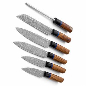 6 Piece Damascus Kitchen <b>Knife</b> <b>Set</b> with Sharpener Wooden Handle Professional Chef <b>Knife</b> Collection OEM ODM Manufacturer - Product Image 6