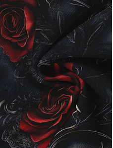 T-shirt pour homme à imprimé floral, manches courtes, col rond, coupe ajustée, vêtement décontracté, respirant, polyester, motif rose noire et rouge - Product Image 5