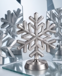 Luxury <b>Silver</b> Finished Cast Aluminum Christmas Snowflake Figurine Festive Metallic Desktop <b>Ornament</b> Holiday Interior Decor - Product Image 1