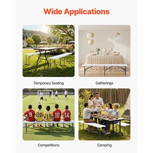 Portable 6 ft Folding <b>Bench</b> Smooth HDPE Seat <b>Plastic</b> Indoor/Outdoor Patio <b>Bench</b> for Picnic Parties Camping Dining - Product Image 6