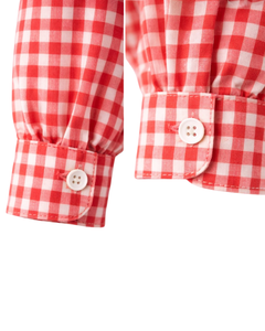 Chemise Courte Femme Personnalisée à Carreaux Vichy Rouge et Blanc, Taille à Cordon, Manches Longues, Boutonnée, Décontractée, Fabrication OEM Personnalisée - Product Image 6