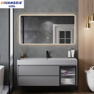 Conjunto de tocador moderno y lujoso <span class=keywords><strong>para</strong></span> dormitorio |   Mueble de <span class=keywords><strong>Baño</strong></span> con Lavabo Individual, Espejo LED Inteligente y Gabinete de Almacenamiento Lateral Auxiliar (Madera) - Product Image 6