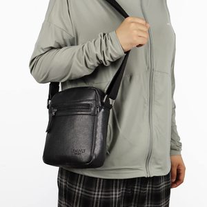 Bolso bandolera de cuero negro pequeño con cierre de cremallera, bolso de hombro tipo bandolera para hombres y mujeres, uso diario, para todas las estaciones, ligero - Product Image 2