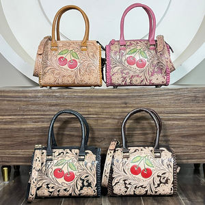 Western Floral Carved Design Hand <b>Tooled</b> <b>Leather</b> Duffel Speedy Bag Real Cow <b>Leather</b> Fashion Crossbody Weekender Shoulder Bags - Product Image 5