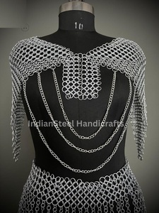 Ensemble haut et jupe en maille d'acier inoxydable plaqué argent, armure médiévale de mode, technique de soudure 3D complète - Product Image 6