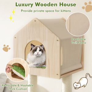 Villa per Gatti Personalizzabile ed Ecologica con Design in Legno e Peluche per Soggiorni, Albero per Gatti a 5 Livelli - Product Image 6
