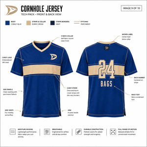 เสื้อเจอร์ซีย์คอร์นโฮลแบบซับลิเมชั่นสีน้ำเงินโคบอลต์สำหรับผู้ชาย รุ่นวินเทจ ประสิทธิภาพสูง ปักโลโก้ ชุดทีม OEM - Product Image 5