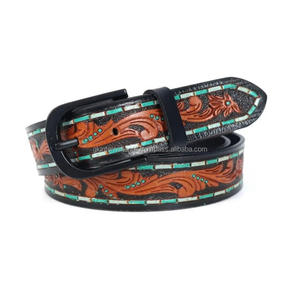 Luxury Hand Carving and Painting Full Grain Cow Leather Western <b>Tooling</b> <b>Belt</b> for Cowboy Cowgirl at Wholesale Manufacturer - Product Image 6