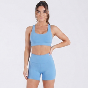 Ensemble de yoga 2 pièces pour femme : Haut court à col rond et short taille haute en Spandex et Polyester, tenue de sport, soutien-gorge et short d'entraînement pour femme, ensemble 2 pièces - Product Image 2