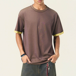 T-shirts Homme OEM en Gros, Vintage, Logo Personnalisé, Respirants, Bicolores, Manches Courtes, Tendance, Décontractés, Col Rond, Coupe Oversize - Product Image 2