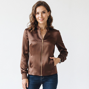 OEM Custom Women Stand Collar Satin <b>Jacket</b> Lightweight Quick Dry Silk Bomber <b>Jacket</b> Ladies Full Sleeve Winter Wear Satin <b>Jackets</b> - Product Image 2