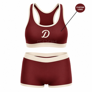 Conjunto de Yoga Cosh International Sisterhood Sorority Color Granate con Logotipo Personalizado, Shorts Transpirables de Spandex y Sujetador Deportivo - Product Image 1