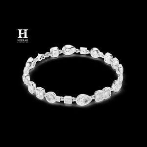 Luxury Multi-Shape Diamond <b>Bracelet</b> – Mixed Emerald, Pear, and Round Cut Tennis <b>Bracelet</b> in Sterling Silver/Gold - Product Image 3