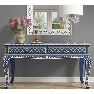 Table console artisanale en résine et os incrustés, meuble décoratif de luxe pour entrée, salon ou couloir - Product Image 3