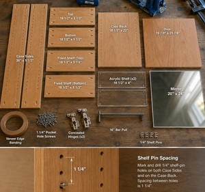 Mueble de Baño de Madera para Montar en la Pared con Puerta con Espejo, 2 Estantes y 2 Estantes Abiertos, Diseño Tropical - Product Image 6