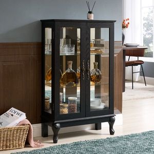 Vetrina Illuminata con Porte in Vetro Temperato e Pannello Posteriore a Specchio, Ripiani Regolabili per l'Organizzazione Domestica - Product Image 1