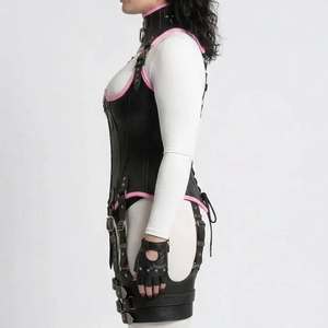 <b>Black</b> Genuine Leather Corset <b>Harness</b> Shapewear High Compression Underbust Body Control Waist Trainer for Women - Product Image 4