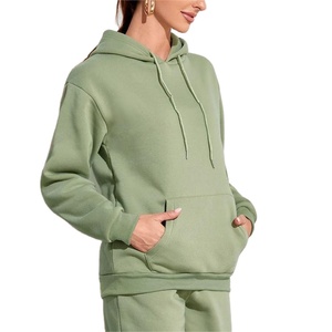 Sudadera con Capucha de Forro Polar para Mujer, Color Sólido, con Bolsillos, Estilo Casual para Otoño, Manga Larga, Tejida, Servicio OEM - Product Image 1