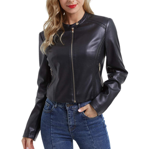 Latest Collar Button Womens Leather Fashion <b>Jacket</b> Shirt Style Thin Leather Coat <b>Lightweight</b> Spring Wear Fashionable Outerwear - Product Image 3