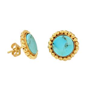 Los más vendidos al por mayor Arizona turquesa piedra preciosa 18K chapado en oro plata esterlina delicado diseñador Boho Stud pendientes para mujer - Product Image 1
