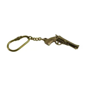 Gun Design Key Ring With Original Quality Brass Metal Design Pistol Shaped Key Holder Shiny Polished Finishing Design