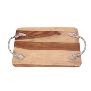 Plateau de service rustique en bois de manguier avec poignées argentées, plateau long en bois fait main, plateau de service décoratif pour table, en promotion - Product Image 5