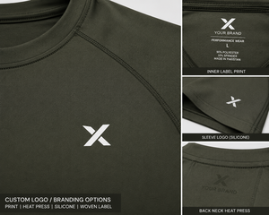 Chemise de compression à manches longues pour homme X Sports City, vert olive, séchage rapide, coupe sportive, logo sur le devant, vêtements décontractés, fabriqué au Pakistan, OEM - Product Image 4