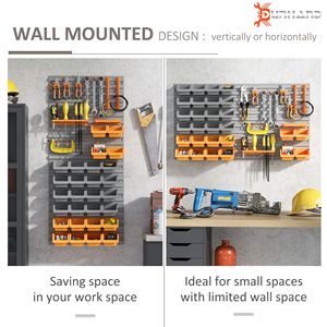 Kit Organizzatore Attrezzi da Parete con 44 Pezzi, Ganci e Contenitori di Varie Dimensioni, Finitura Arancione per Bagno - Product Image 4