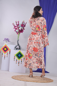 Bata Larga Estampada Floral para Mujer, Manga Larga, Cuello en V, Algodón Suave y Fibra de Bambú, Ropa de Dormir Informal con Cierre de Cordón - Product Image 3