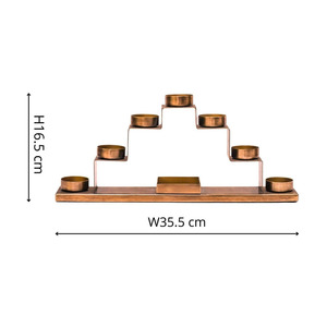 Antique Copper Tiered <b>Tealight</b> <b>Holder</b> Featuring Multiple Stepped Cups Along A Structured Metal Arch For Home Decoration - Product Image 2