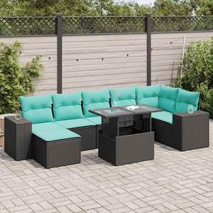 Ensemble de canapés de patio en polyrotin noir et bois d'acacia, 14 pièces, avec coussins, pour jardin - Product Image 1