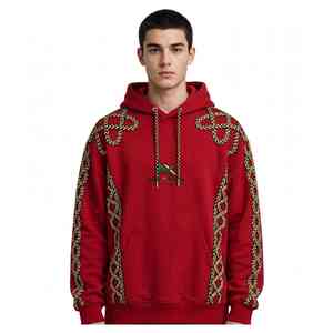 Sudadera con Capucha Unisex NEXTEX, Diseño de Cadena de Cuerda Trenzada, Color Rojo Dorado, Felpa Suave de Algodón, Cálida, con Estampado Gráfico - Product Image 1