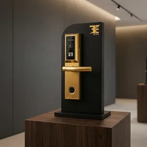Cerradura Inteligente para Puerta de Hotel TES-302SB de Acero Inoxidable Dorado con Tarjeta Electrónica RFID y Sistema de Acceso Controlado por Aplicación - Product Image 3