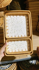 BEST SELLING Plateau en mosaïque de rotin durable, panier de service rond en osier de haute qualité pour la salle à manger, le rangement et la décoration intérieure - Product Image 4
