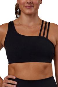 Soutien-gorge de sport noir sans coutures pour femme avec col carré, bretelles croisées, maintien moyen, haut de yoga, design découpé - Product Image 2