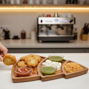 Wooden Serving <b>Tray</b> With 3 Compartments For Snacks Dips Starters <b>Tea</b> Time Platter Multifunctional Unfinished Acacia Wood 35.5 Cm - Product Image 1