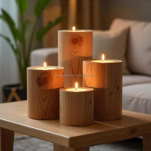 Élégant Pot à Bougie en Bois d'Acacia Fait Main de Qualité Supérieure, Support Rond en Bois Naturel, Décoration Moderne Luxueuse pour la Maison et Cadeau Festif - Product Image 6