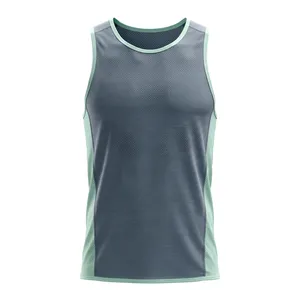 AMKOOR ENTERPRISES Débardeur de compression respirant pour homme - Gris ardoise et vert menthe en polyester/coton, gilet de sport en maille - Product Image 1