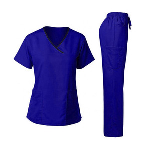 Custom White V Neck Medical Scrub Set Hospital <b>Nursing</b> Uniform with Elastic Waist Pants Breathable Polyester Workwear - Product Image 2
